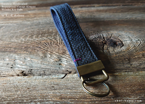 Vintage Kimono Wristlet Key Fobs with One Stitch, Kanoko Navy ⦿kfvk0001