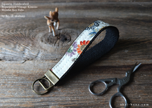 Load image into Gallery viewer, Vintage Kimono Wristlet Keychains, White Floral ⦿kfvk0004
