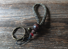 Load image into Gallery viewer, Handcrafted Chirimen Key Chains, Seigaiha Black x Gold ⦿khcr0006

