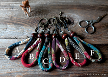 Load image into Gallery viewer, Handcrafted Chirimen Key Chains, Floral Kimono patterns x Antique Gold ⦿khcr0007-12
