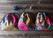 Load image into Gallery viewer, Wagara Kinchaku Drawstring Purse, 2 sizes ⦿kpjf0003
