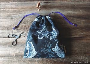 Wagara Kinchaku Drawstring Purse, Koi Carp, Large W20cm x H25cm (8" x 9 3/4") ⦿kpjf0008