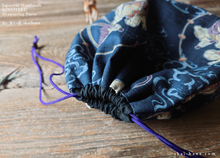 Load image into Gallery viewer, Wagara Kinchaku Drawstring Purse, Fūjin Raijin (Gods of wind and thunder) Dark Blue, Large W20cm x H25cm (8&quot; x 9 3/4&quot;) ⦿kpjf0010
