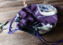 Load image into Gallery viewer, Wagara Kinchaku Drawstring Purse, Fūjin Raijin (Gods of wind and thunder) Purple, Large W20cm x H25cm (8&quot; x 9 3/4&quot;) ⦿kpjf0011
