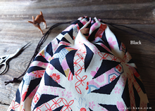 Load image into Gallery viewer, Wagara Kinchaku Drawstring Purse, Asanoha Hana Monyou, Black or Dark Blue ⦿kpjf0012
