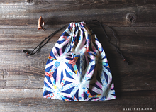 Load image into Gallery viewer, Wagara Kinchaku Drawstring Purse, Asanoha Hana Monyou, Black or Dark Blue ⦿kpjf0012
