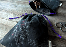 Load image into Gallery viewer, Japanese Handcrafted Kinchaku Drawstring Purse, Wagara Black ⦿kpjf0027

