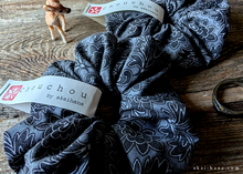 Load image into Gallery viewer, Japanese Handmade Scrunchies, Gray Damask Floral, scaf0007
