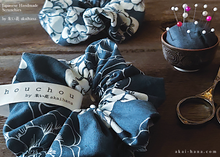 Load image into Gallery viewer, Japanese Handmade Scrunchies, Rustic Navy Floral, scaf0013
