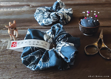 Load image into Gallery viewer, Japanese Handmade Scrunchies, Rustic Navy Floral, scaf0013
