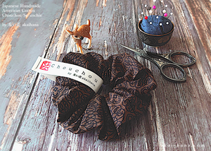 Japanese Handmade Scrunchies, Brown x Black ⦿scaf0024
