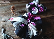 Load image into Gallery viewer, Japanese Handmade Kimono style Scrunchies, SAKURA Black ⦿scjf0019
