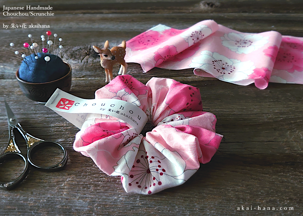 Japanese Handmade Kimono style Scrunchies , SAKURA Pink ⦿scjf0020
