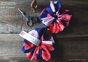 Japanese Handmade Kimono style Scrunchies, SAKURA Navy ⦿scjf0021