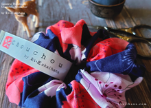 Load image into Gallery viewer, Japanese Handmade Kimono style Scrunchies, SAKURA Navy ⦿scjf0021
