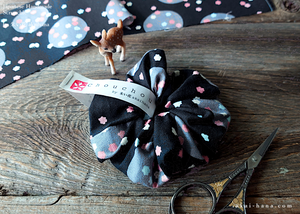 Japanese Handmade Kimono style Scrunchies, Konpeitō (confetto) Black ⦿scjf0030