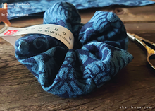 Load image into Gallery viewer, Japanese Handmade Kimono Style Scrunchies, Aizome Indigo Dyed
