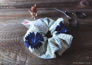Japanese Handmade Kimono style Scrunchies, Shiro Nadeshiko, White Dianthus, scjf0067