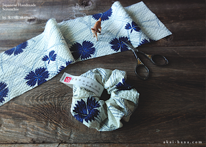 Japanese Handmade Kimono style Scrunchies, Shiro Nadeshiko, White Dianthus, scjf0067