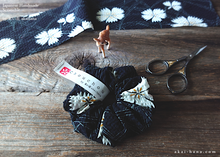 Load image into Gallery viewer, Japanese Handmade Kimono style Scrunchies, Kuro Nadeshiko, Black Dianthus ⦿scjf0068
