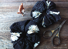 Load image into Gallery viewer, Japanese Handmade Kimono style Scrunchies, Kuro Nadeshiko, Black Dianthus ⦿scjf0068
