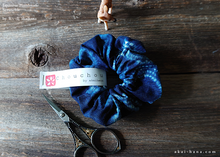 Load image into Gallery viewer, Japanese Handmade Kimono Style Scrunchies, Indigo Circles ⦿scjf0070
