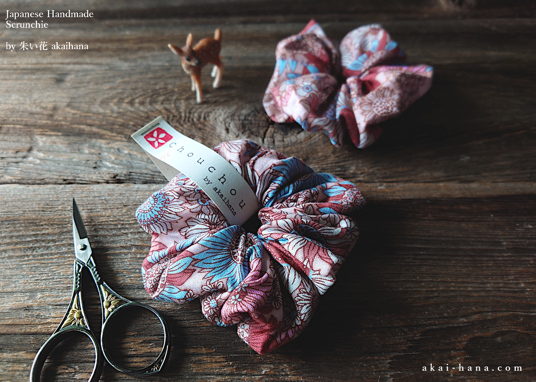 Japanese Handmade Double Gauze Scrunchies,  Flower Garden Pink ⦿scjf0080