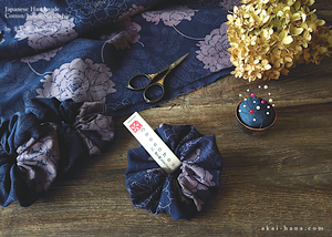 Japanese Handmade Scrunchies, Purple Dyed Floral from Thailand, scjf0088