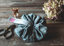 Load image into Gallery viewer, Vintage Kimono Scrunchies, Gray Shibori, Japanese Handmade
