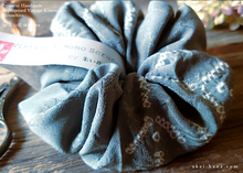 Load image into Gallery viewer, Vintage Kimono Scrunchies, Gray Shibori, Japanese Handmade
