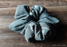 Load image into Gallery viewer, Vintage Kimono Scrunchies, Gray Shibori, Japanese Handmade
