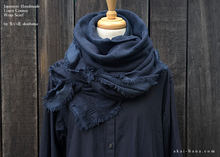 Load image into Gallery viewer, Japanese Linen Cotton Double Gauze Wrap with Sashiko Stitch, Dark Blue ⦿swtw0023
