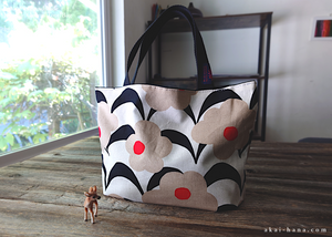 Japanese Cotton Linen Canvas Small Tote, Apricot, Ecru x Black ⦿tbsm0004