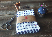 Load image into Gallery viewer, Japanese Tenugui Handkerchief with Sashiko Stitch, Mameshibori (Navy Dots), tnho0004
