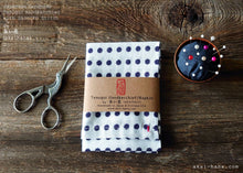 Load image into Gallery viewer, Japanese Tenugui Handkerchief with Sashiko Stitch, Mameshibori (Navy Dots), tnho0004
