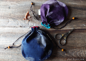 Japanese Handmade Temari Kinchaku (Drawstring) Purse, Eggplant or Midnight Blue ⦿tkjp0015-6