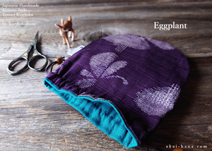 Japanese Handmade Temari Kinchaku (Drawstring) Purse, Eggplant or Midnight Blue ⦿tkjp0015-6