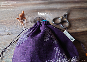 Japanese Handmade Temari Kinchaku (Drawstring) Purse, Eggplant or Midnight Blue ⦿tkjp0015-6