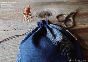 Japanese Handmade Temari Kinchaku (Drawstring) Purse, Eggplant or Midnight Blue ⦿tkjp0015-6