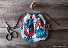 Load image into Gallery viewer, Japanese Handmade Temari Kinchaku (Drawstring) Purse, Floral Blue Green x Orange ⦿tkjp0019
