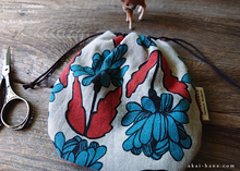 Load image into Gallery viewer, Japanese Handmade Temari Kinchaku (Drawstring) Purse, Floral Blue Green x Orange ⦿tkjp0019
