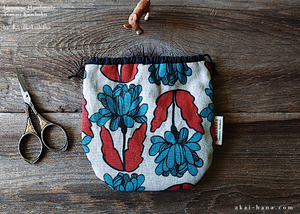 Japanese Handmade Temari Kinchaku (Drawstring) Purse, Floral Blue Green x Orange ⦿tkjp0019