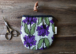 Japanese Handmade Temari Kinchaku (Drawstring) Purse, Floral Purple⦿tkjp0020