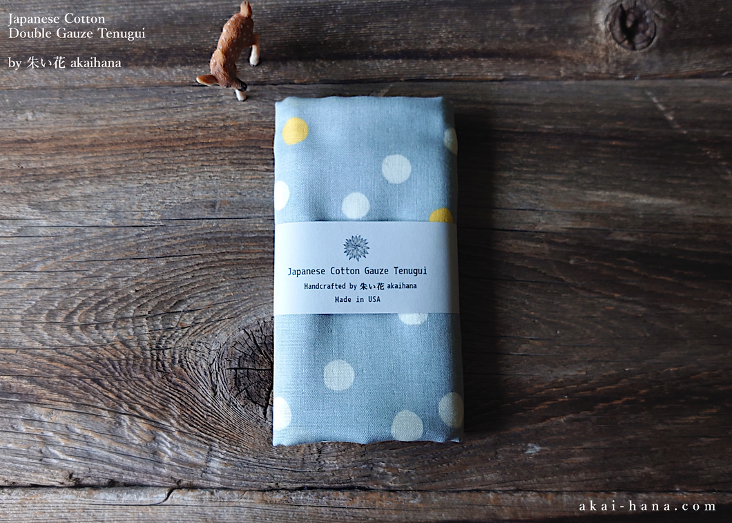 Japanese Cotton Double Gauze Tenugui, Soda Dots Gray ⦿tndg0007