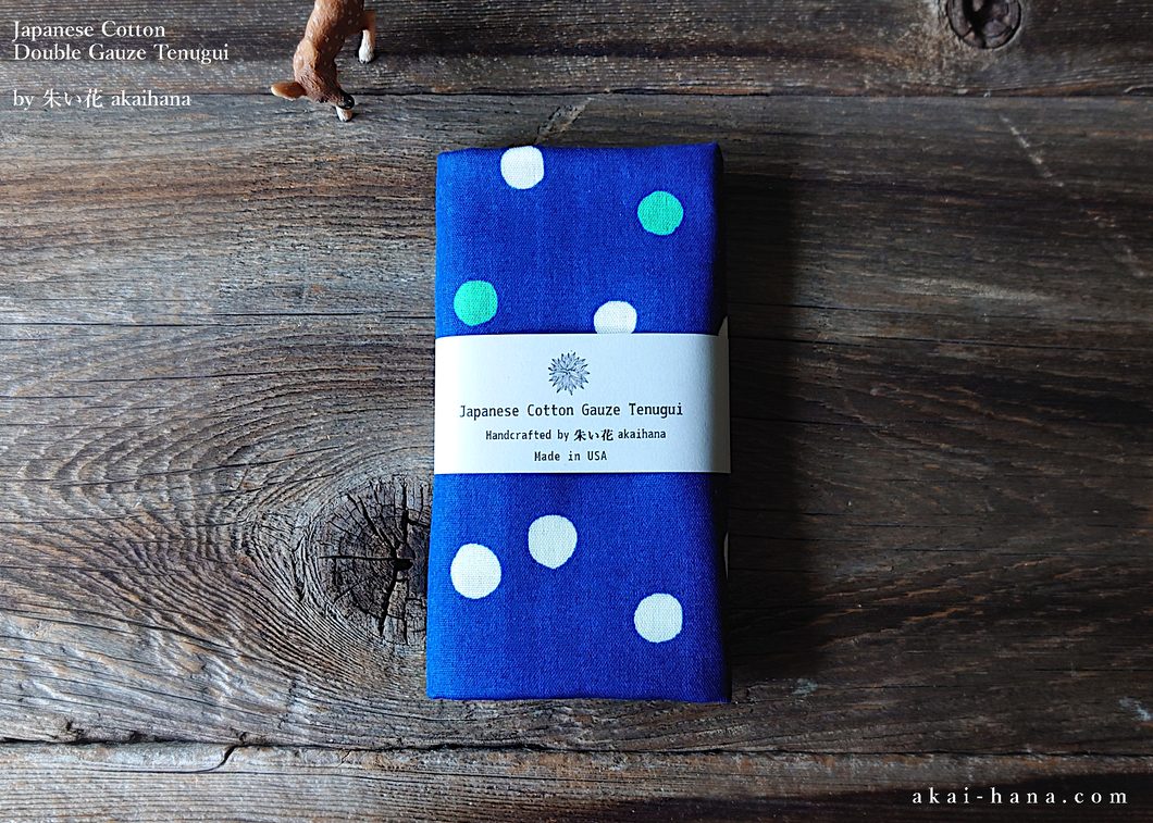 Japanese Cotton Double Gauze Tenugui, Soda Dots Blue ⦿tndg0008