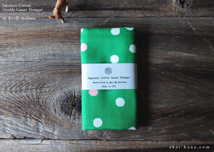 Japanese Cotton Double Gauze Tenugui, Soda Dots Green ⦿tndg0009
