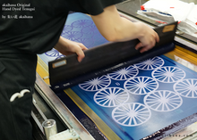 Load image into Gallery viewer, akaihana Original Tenugui, Bicycle, Purple x Ecru, Japanese Hand Dyed ⦿tnor0010
