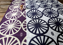Load image into Gallery viewer, akaihana Original Tenugui, Bicycle, Purple x Ecru, Japanese Hand Dyed ⦿tnor0010
