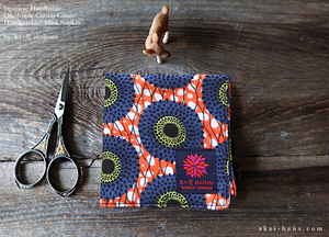 Quadruple Reversible Japanese Handkerchief, Blue Flowers x Orange⦿wghc0009