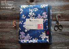 Load image into Gallery viewer, Kimono Baby Blanket/Adult Lap Blanket, Shidare Zakura Navy, 2 sizes ⦿blbj0003
